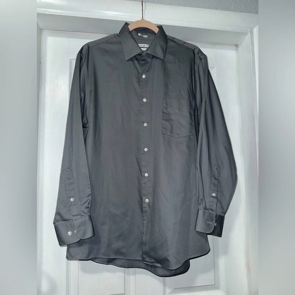 Van Heusen Gray Lux Sateen, Regular Fit Button Down Dress Shirt - Picture 1 of 7
